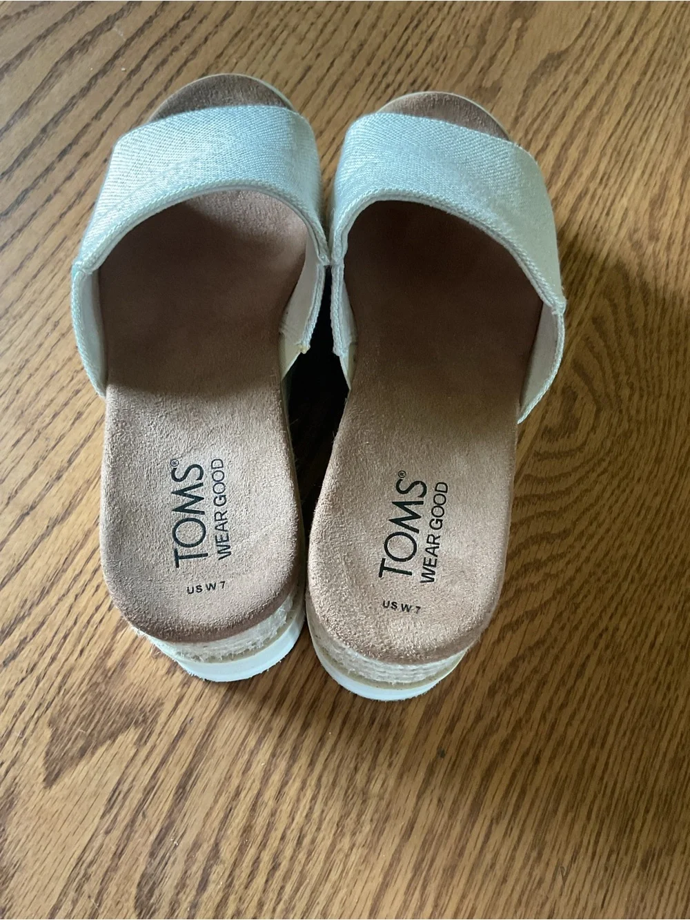 TOMS Cream Canvas Platform Slide Sandals
